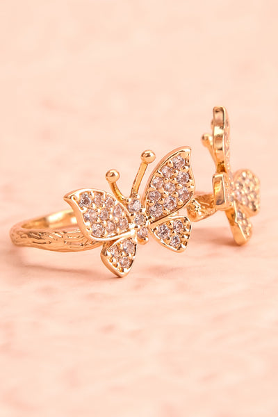 Altesco Open Golden Ring w Crystal Butterflies side close-up | Boutique 1861