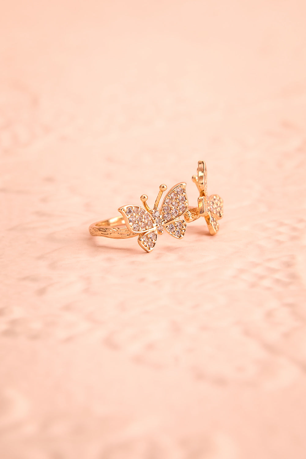 Altesco Open Golden Ring w Crystal Butterflies side view | Boutique 1861