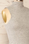 Alvarus Grey Sleeveless Fitted Midi Dress | La petite garçonne side close-up