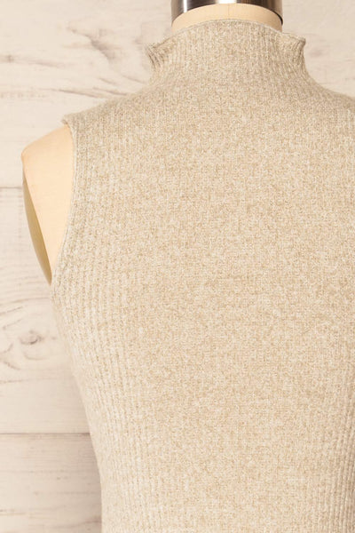Alvarus Sand Sleeveless Fitted Midi Dress | La petite garçonne back close-up