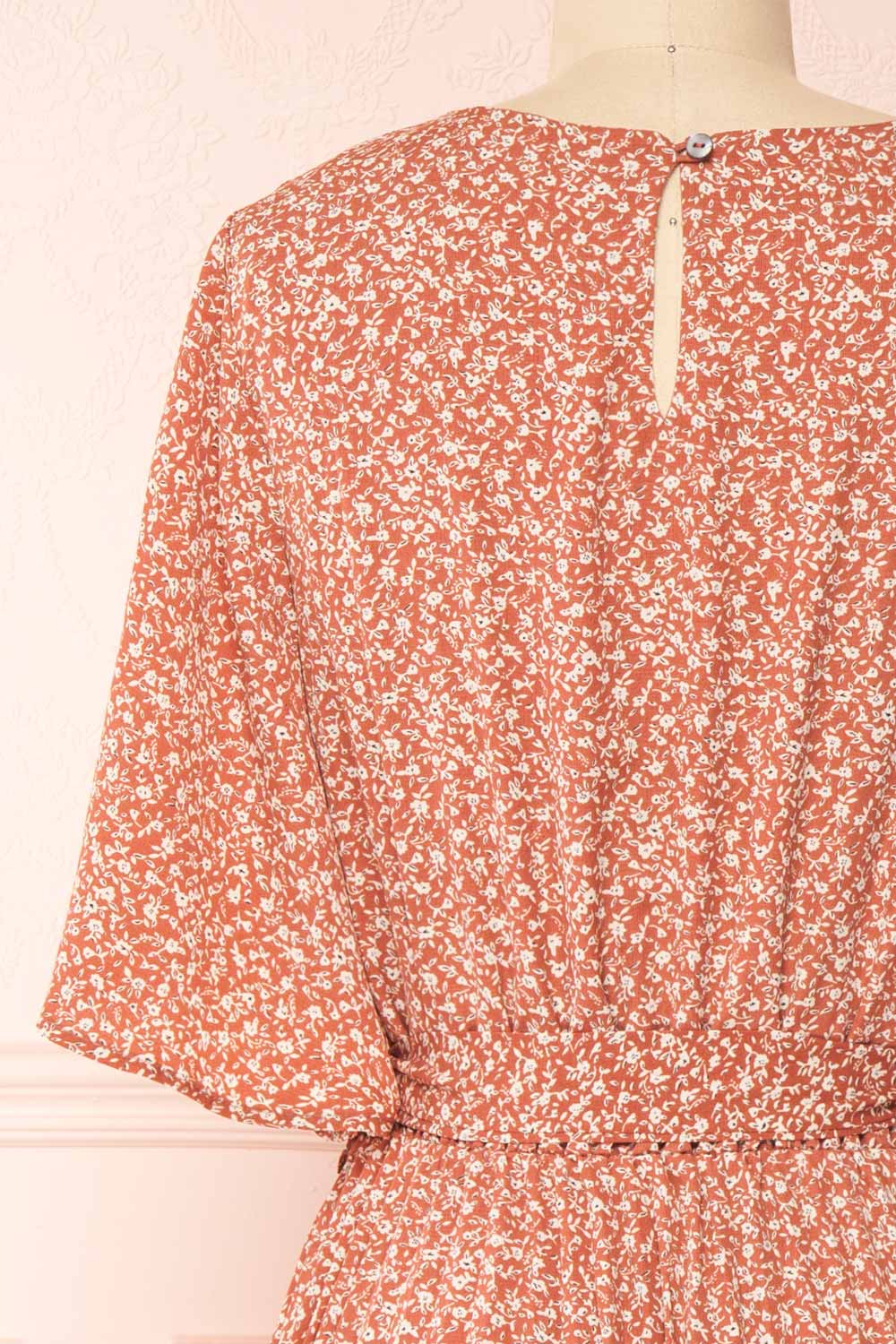 Alvie Red Short Sleeve Floral Midi Dress | Boutique 1861 back close up