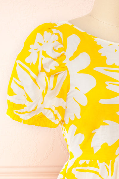 Alyx Short Yellow Sunflower Dress | Boutique 1861 side close-up