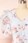 Alyxa Short Floral Dress w/ Puffy Sleeves | Boutique 1861  front close up