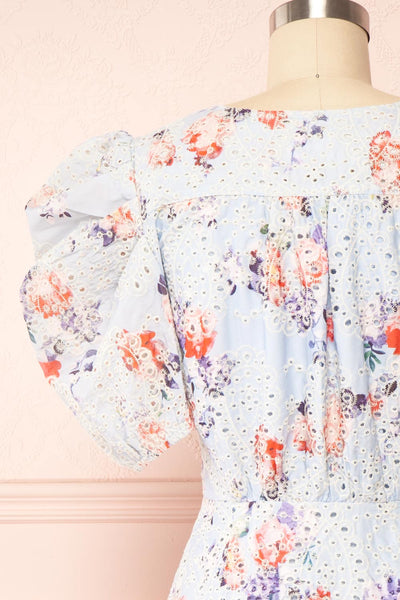 Alyxa Short Floral Dress w/ Puffy Sleeves | Boutique 1861  back close up