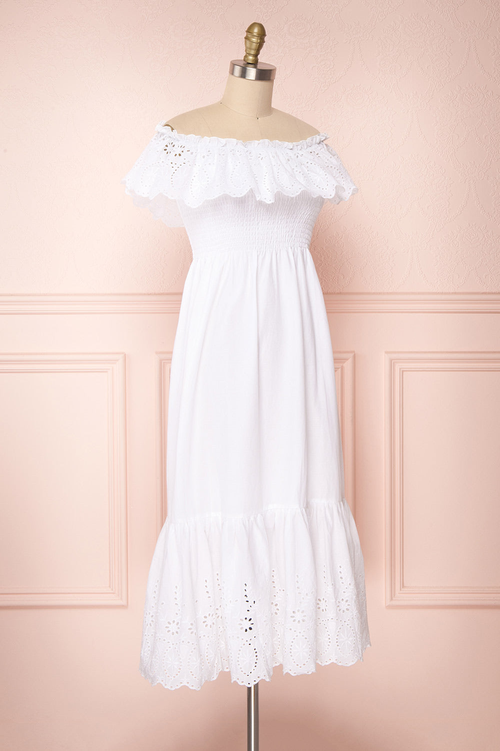 Amaa Coton White Off-Shoulder Midi Dress