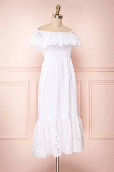 Amaa Coton White Off-Shoulder Midi A-Line Dress | Boutique 1861 4