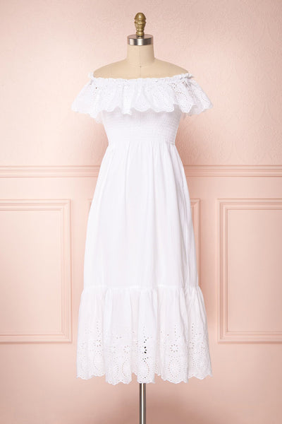 Amaa Coton White Off-Shoulder Midi Dress | Boutique 1861