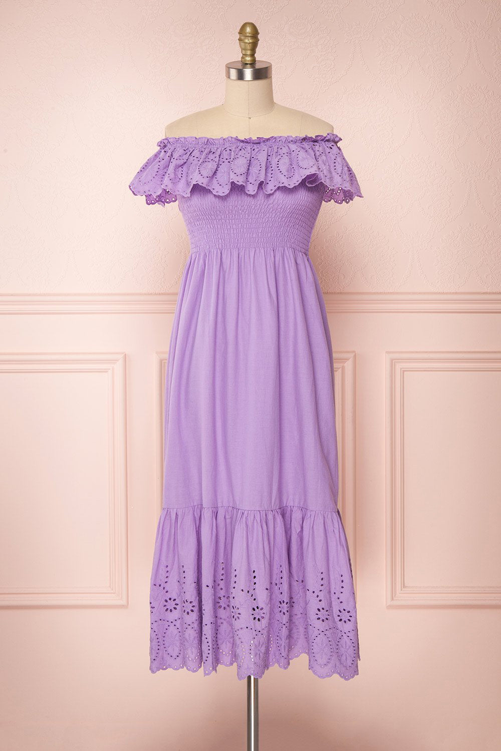 Amaa Lavande Purple Off-Shoulder Midi A-Line Dress | Boutique 1861