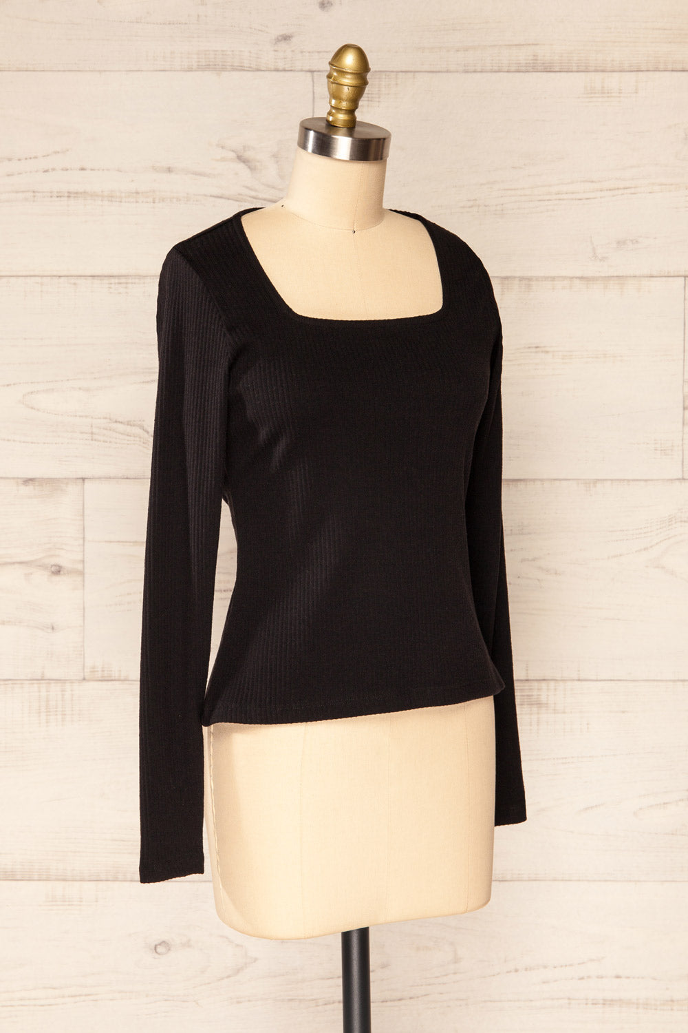 Amberr Black Ribbed Long Sleeve Top | La petite garçonne side view