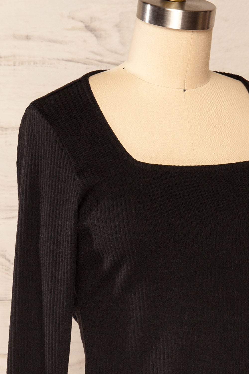 Amberr Black Ribbed Long Sleeve Top | La petite garçonne side close up