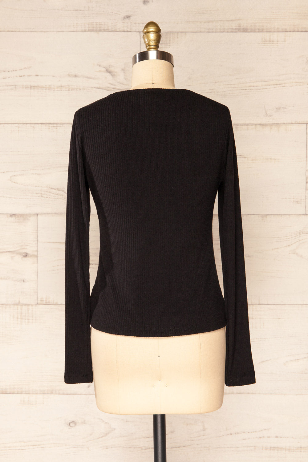 Amberr Black Ribbed Long Sleeve Top | La petite garçonne back view