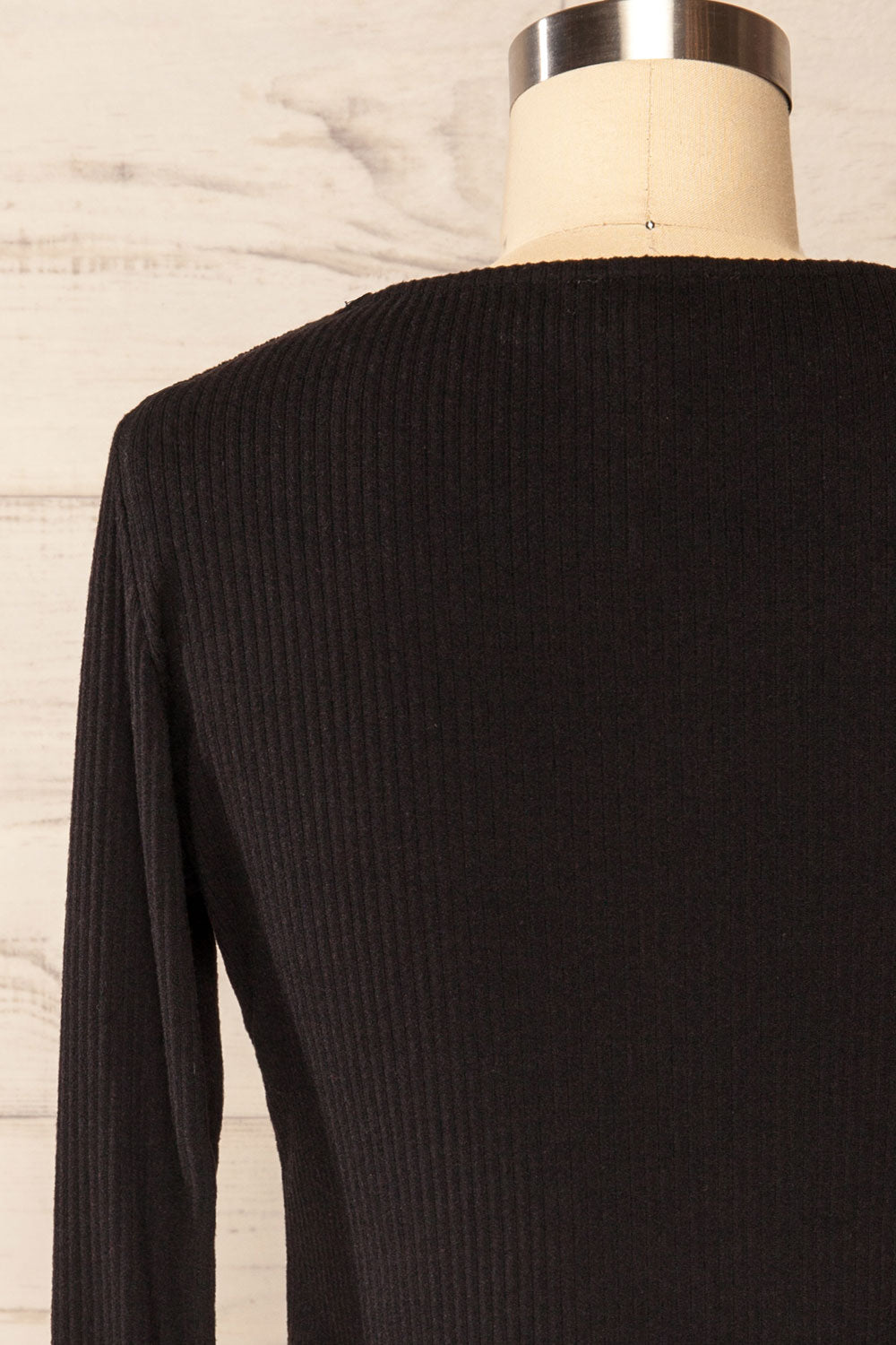 Amberr Black Ribbed Long Sleeve Top | La petite garçonne back close up