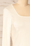 Amberr Cream Ribbed Long Sleeve Top | La petite garçonne side close-up