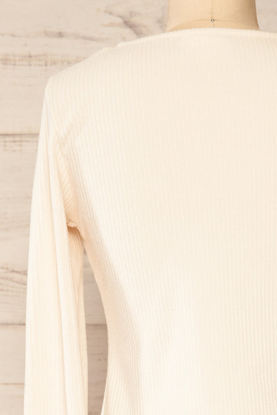 Amberr Cream Ribbed Long Sleeve Top | La petite garçonne back close-up