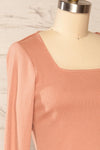 Amberr Pink Ribbed Long Sleeve Top | La petite garçonne side close up