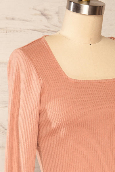 Amberr Pink Ribbed Long Sleeve Top | La petite garçonne side close up
