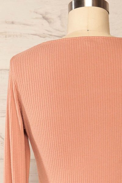 Amberr Pink Ribbed Long Sleeve Top | La petite garçonne back close up