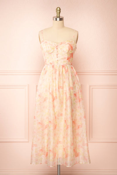 Ambu Floral Midi Dress w/ Buttons | Boutique 1861 front view