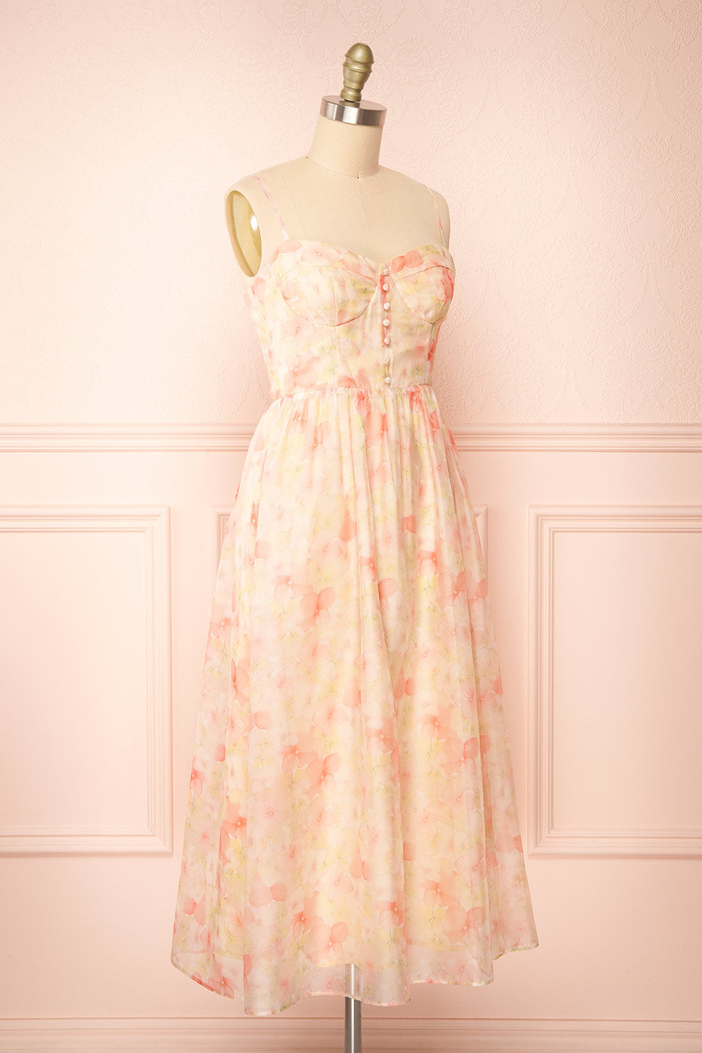 Ambu Floral Midi Dress w/ Buttons | Boutique 1861 side view 