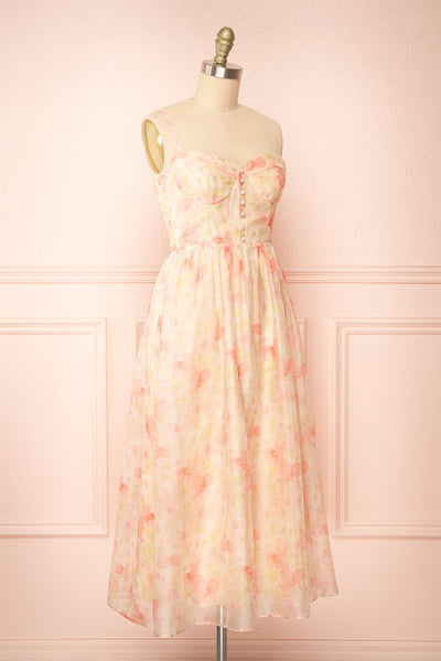 Ambu Floral Midi Dress w/ Buttons | Boutique 1861 side view