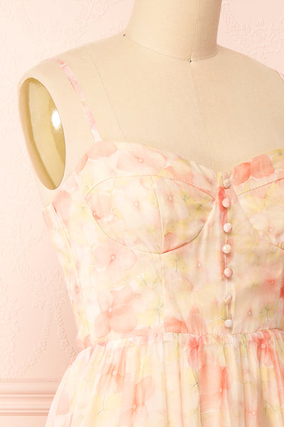 Ambu Floral Midi Dress w/ Buttons | Boutique 1861 side close-up