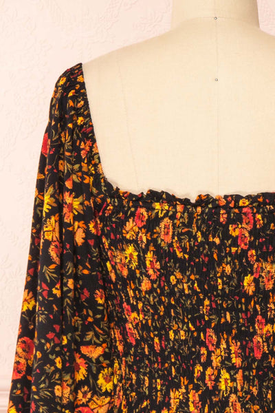 Ametza Black Floral Ruched Dress | Boutique 1861 back close-up