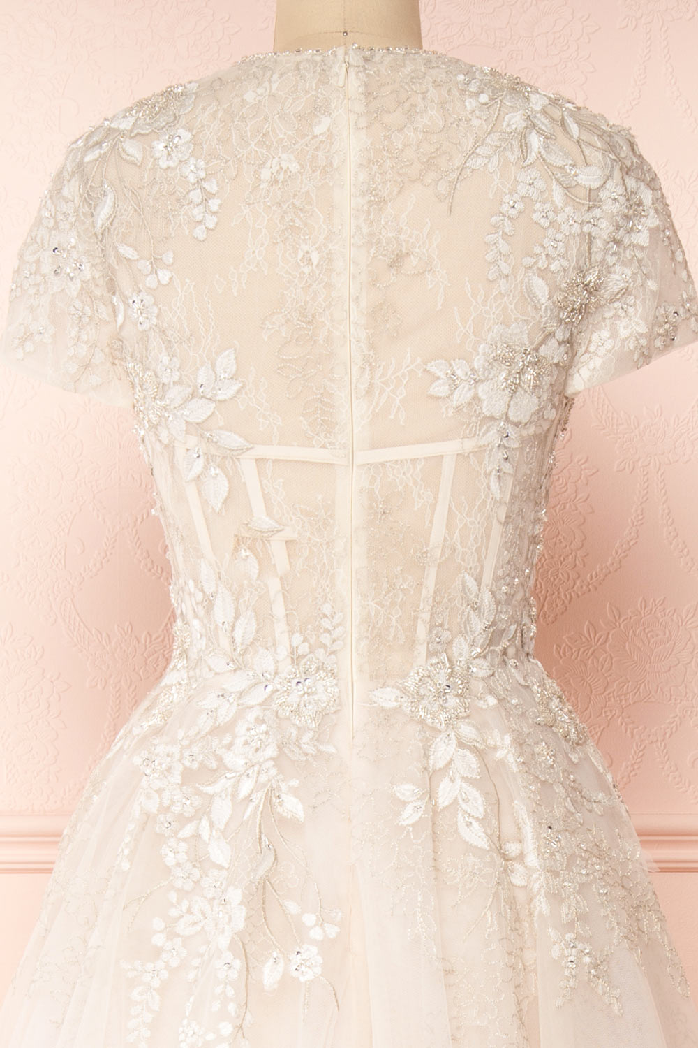 Amina Embroidered A-Line Bridal Dress | Boudoir 1861 back close-up