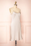 Amira Beige Short Satin Slip Dress with Lace | Boutique 1861 side view