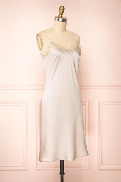 Amira Beige Short Satin Slip Dress with Lace | Boutique 1861 side view