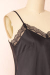 Amira Black Short Satin Slip Dress with Lace | Boutique 1861 side close-up