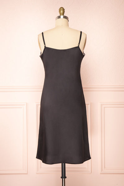 Amira Black Short Satin Slip Dress with Lace | Boutique 1861 back view