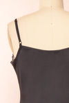 Amira Black Short Satin Slip Dress with Lace | Boutique 1861 back close-up