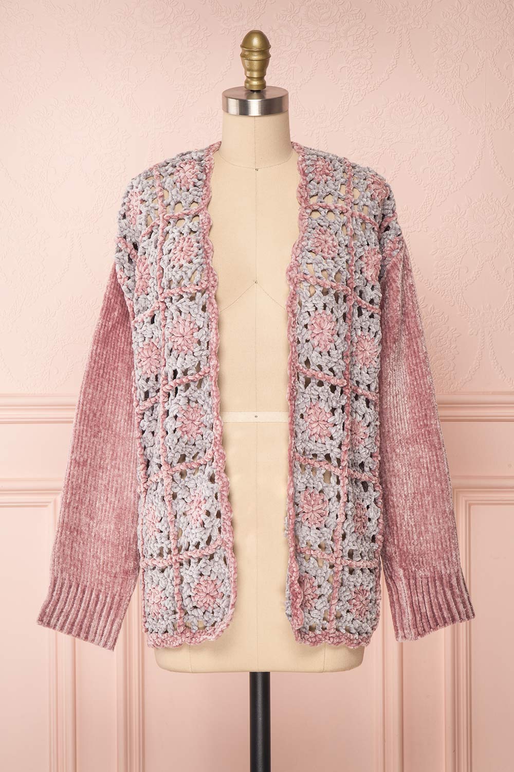 Ampelle Pink Chenille Cardigan | Cardigan Rose front view | Boutique 1861