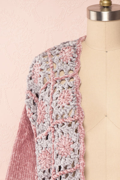 Ampelle Pink Chenille Cardigan | Cardigan Rose front close up | Boutique 1861