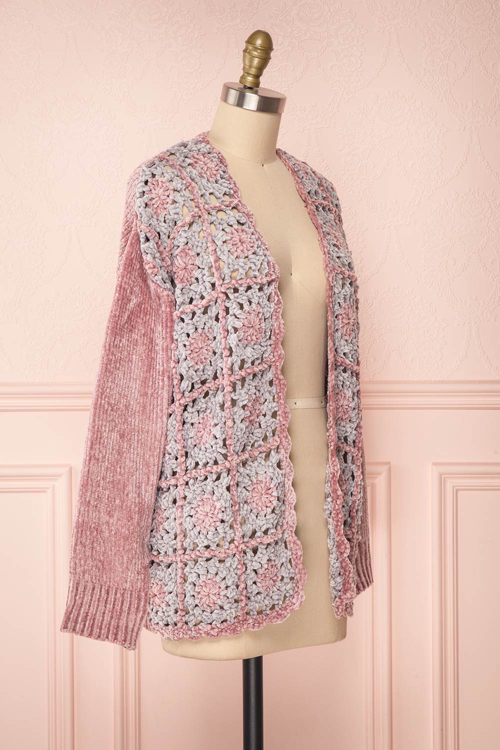 Ampelle Pink Chenille Cardigan | Cardigan Rose side view | Boutique 1861