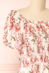 Anaba Beige Short Puffy Sleeve Floral Dress | Boutique 1861 side close-up