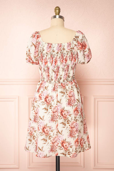 Anaba Beige Short Puffy Sleeve Floral Dress | Boutique 1861 back view