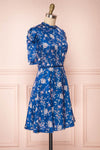Anaelle Midnight Blue Floral Silky Cocktail Dress  | SIDE VIEW | Boutique 1861
