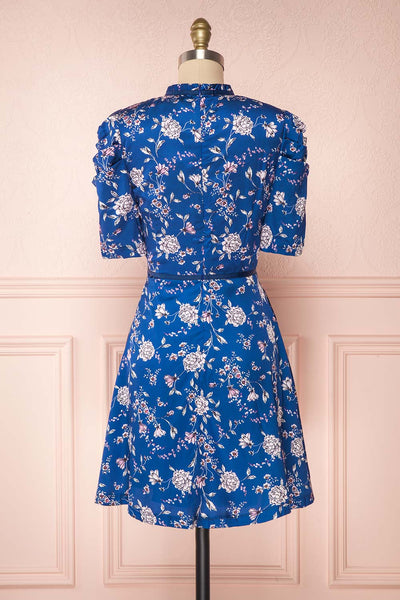 Anaelle Midnight Blue Floral Silky Cocktail Dress  | BACK VIEW | Boutique 1861