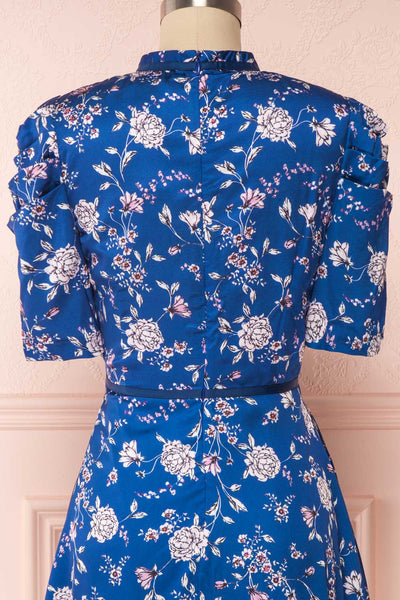 Anaelle Midnight Blue Floral Silky Cocktail Dress | BACK CLOSE UP | Boutique 1861