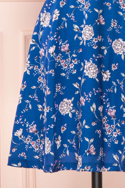Anaelle Midnight Blue Floral Silky Cocktail Dress | BOTTOM CLOSE UP | Boutique 1861