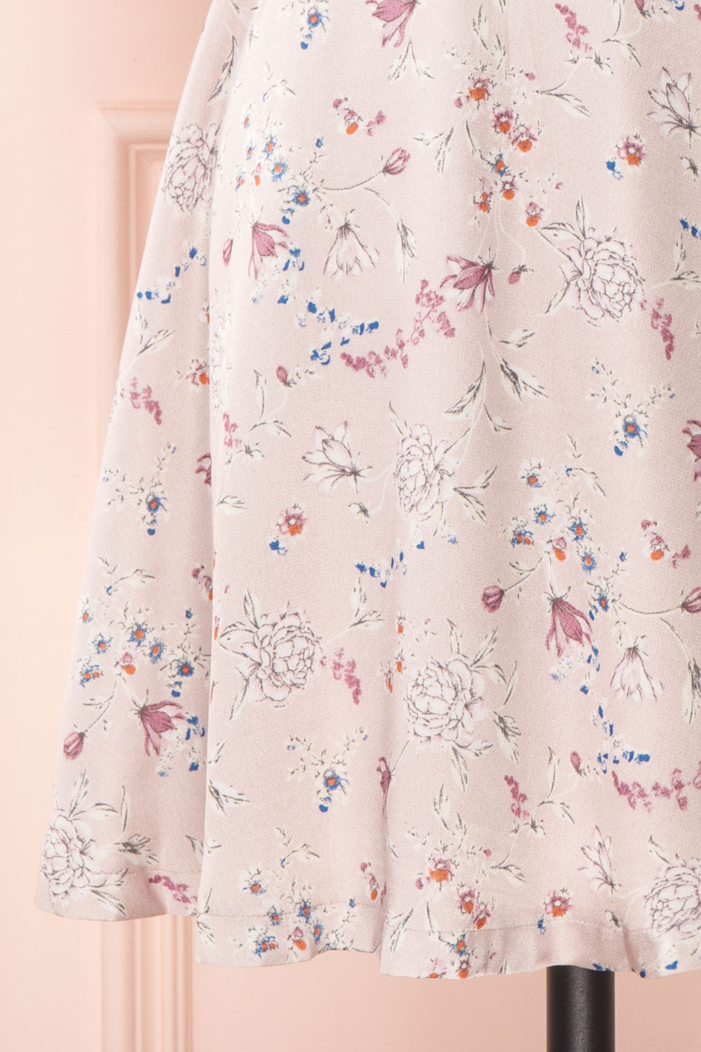 Anaelle Sunrise Blue Floral Silky Cocktail Dress | BOTTOM CLOSE UP | Boutique 1861