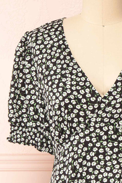 Anastasia Black Short Floral Dress | Boutique 1861 front close-up