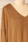 Ancone Camel V-Neck Sweater | La petite garçonne  side close-up