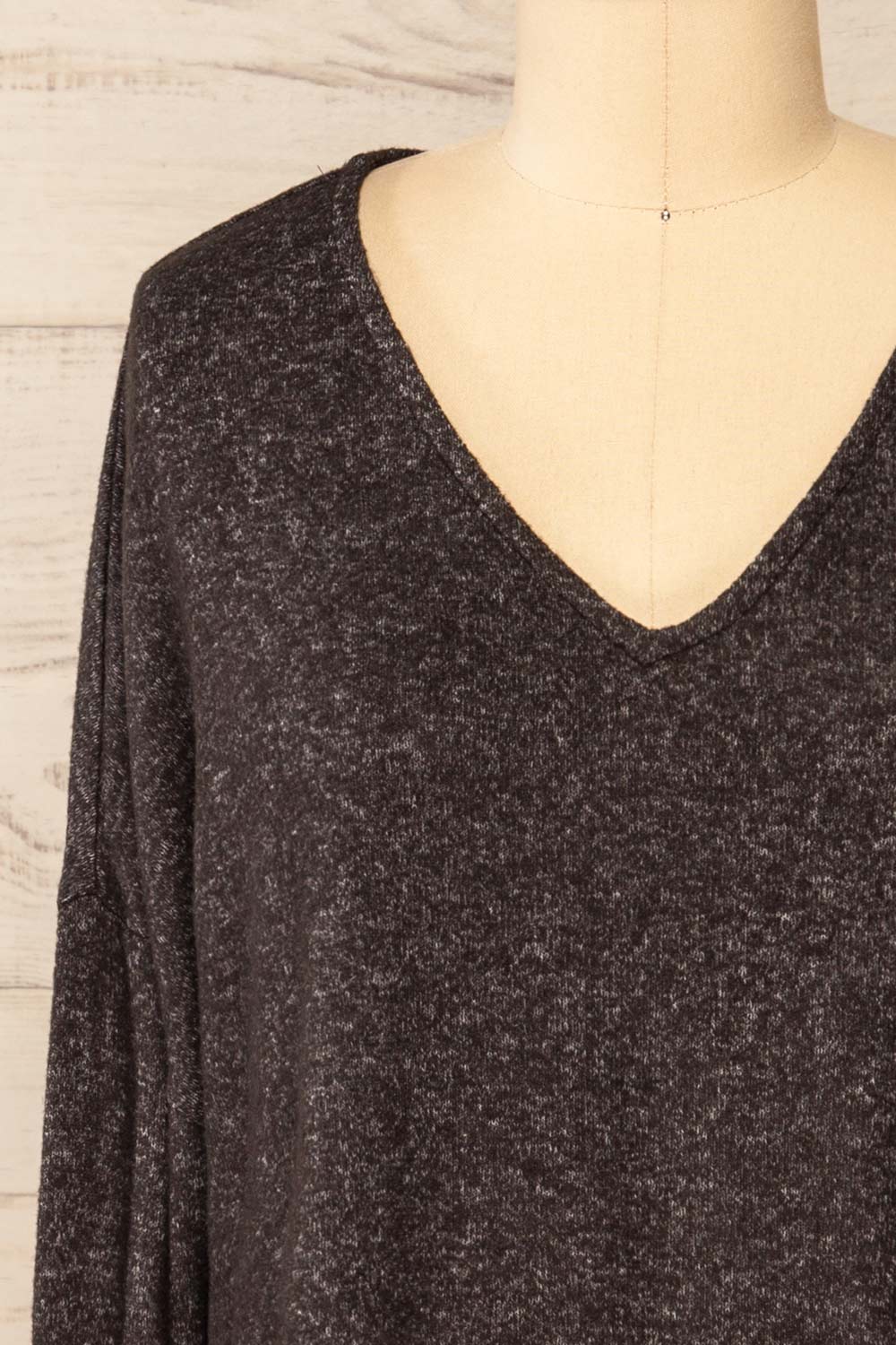 Ancone Grey V-Neck Sweater | La petite garçonne front close-up
