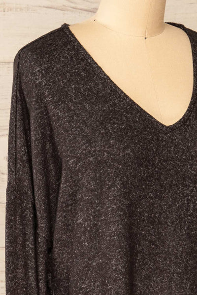 Ancone Grey V-Neck Sweater | La petite garçonne side close-up