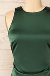 Andalouise Short Green Satin Dress | La petite garçonne front close-up