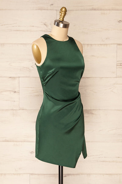 Andalouise Short Green Satin Dress | La petite garçonne side  view