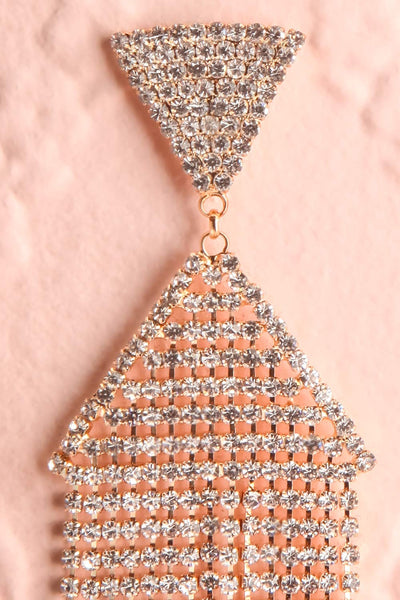 Andao Or Gold Statement Crystal Pendant Earrings close-up | Boutique 1861