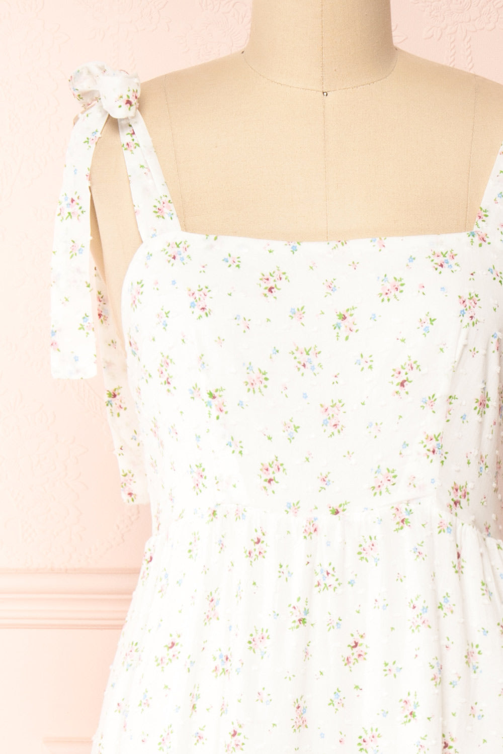 Anadara White Floral Layered Midi Dress | Boutique 1861 front close-up